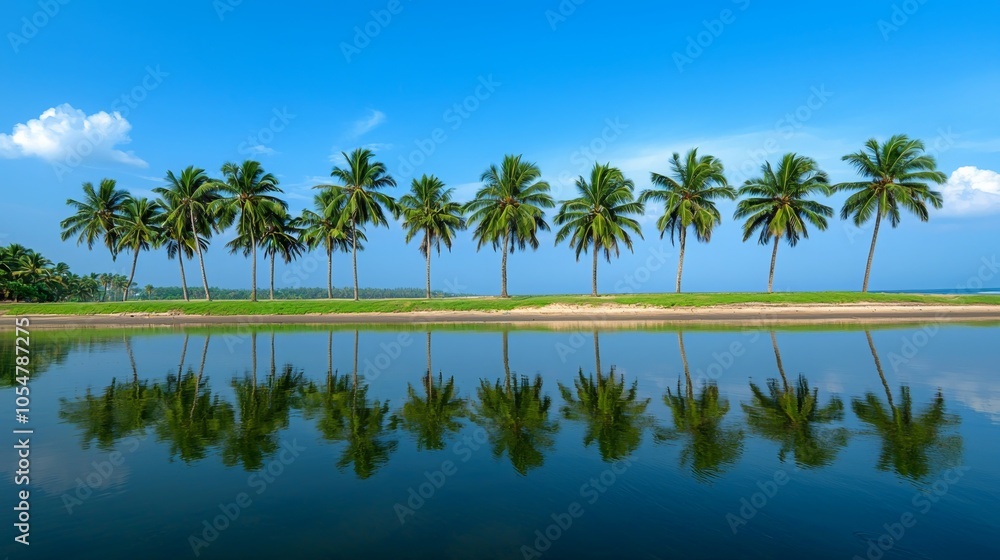 Palm Trees Lining Goa Beach Shores Under Clear Sky Palm Trees Lining Goa Beach Shores Under Clear Sky
