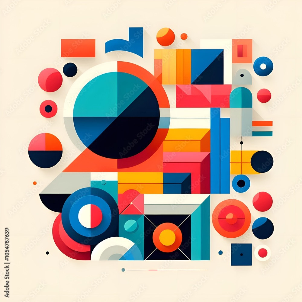 Abstract geometric Memphis-style background with multicolored geometric shapes Abstract geometric Memphis-style background with multicolored geometric shapes