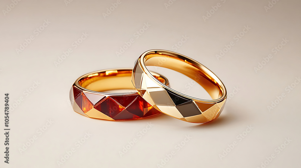 Geometric wedding rings with sleek modern finish, showcasing elegance Geometric wedding rings with sleek modern finish, showcasing elegance