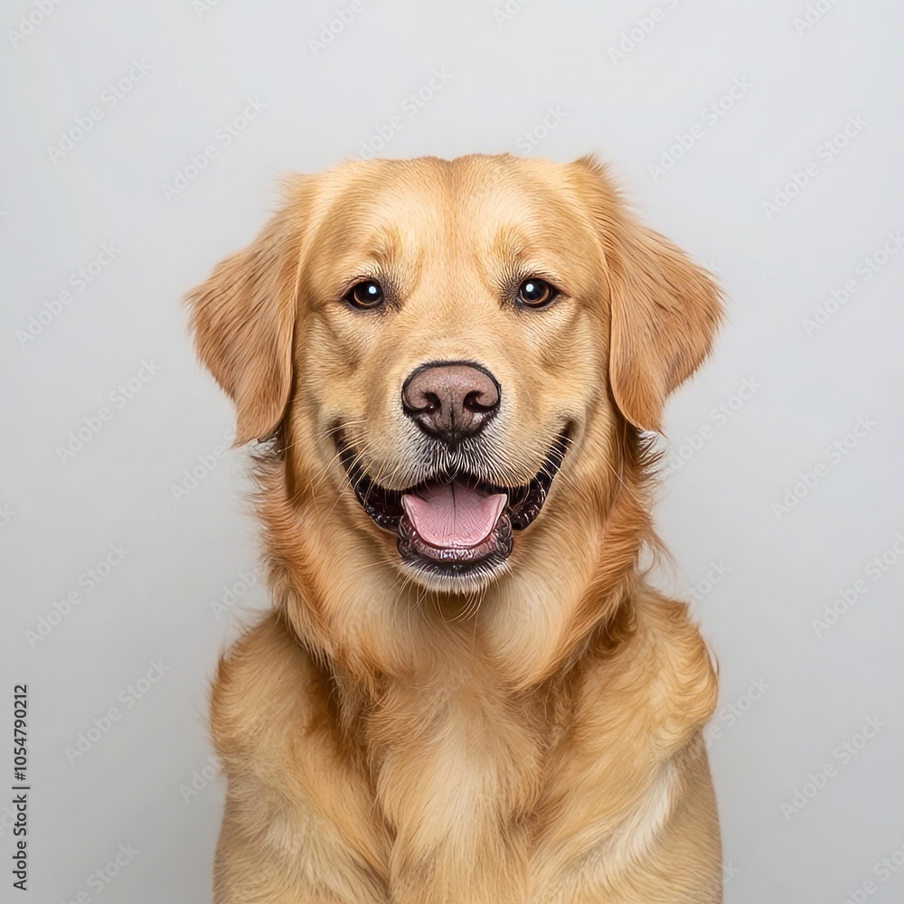 A cheerful golden retriever with a friendly expression against a neutral background. A cheerful golden retriever with a friendly expression against a neutral background.
