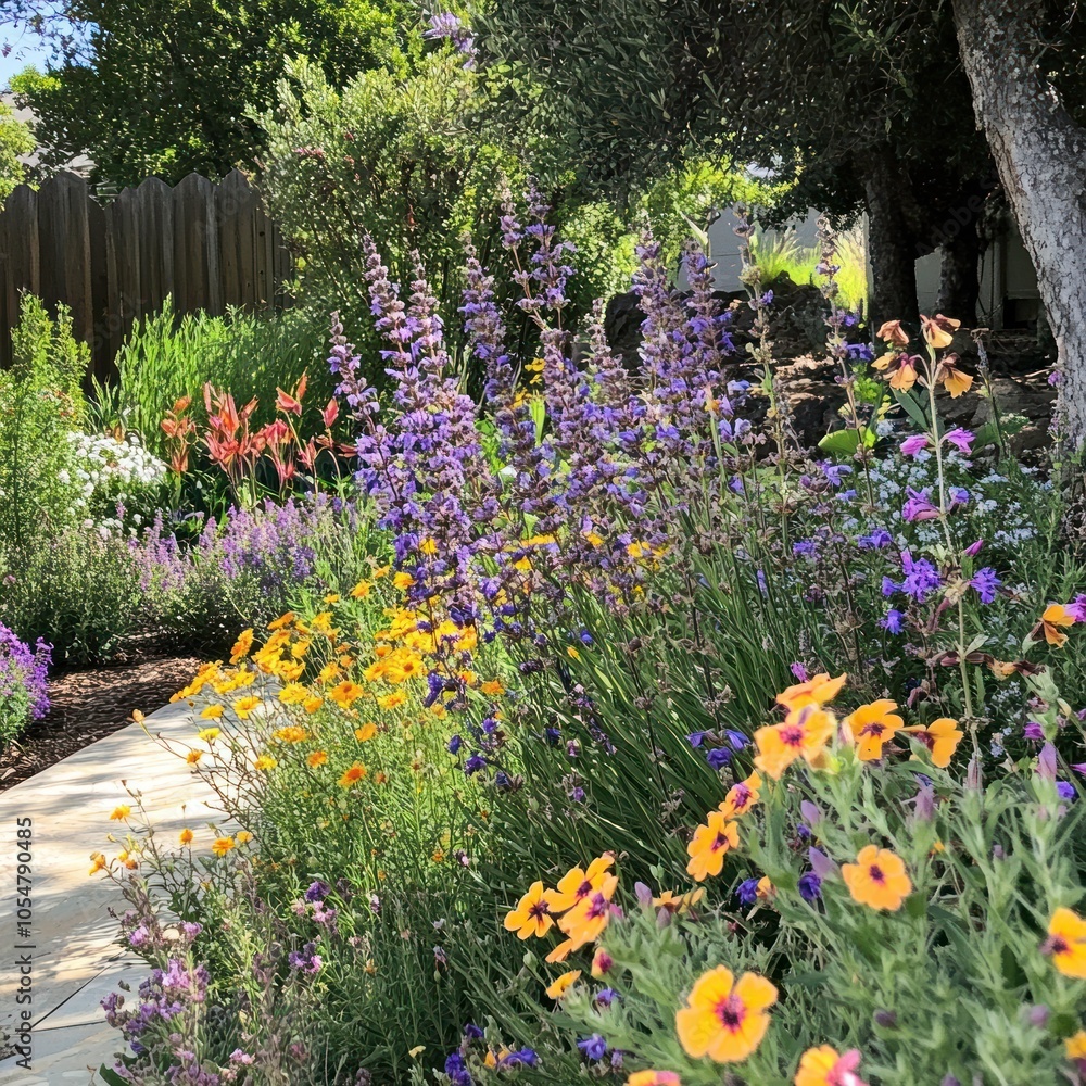 Obraz premium Garden with a blend of perennials and annuals
