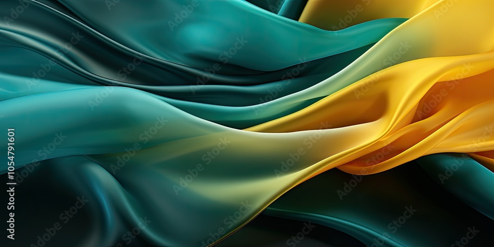 Abstract background with soft, flowing teal and gold fabric. Abstract background with soft, flowing teal and gold fabric.