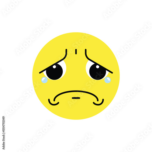 Sad , depressed and miserable emoji face with tears. Vector illustration.