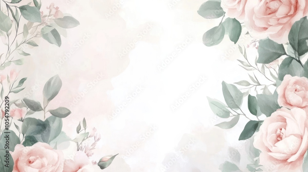 A soft floral background featuring pink roses and greenery, ideal for invitations or stationery. A soft floral background featuring pink roses and greenery, ideal for invitations or stationery.