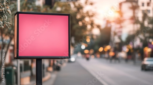 Vibrant pink billboard dominates city street, bold canvas for urban advertising and visual communication in the metropolitan landscape