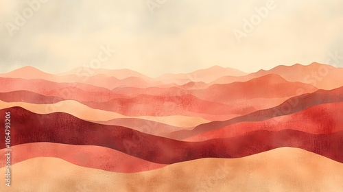 An abstract illustration of layered desert hills, featuring warm hues of red and soft beige tones. The gentle gradients create a calming and serene atmosphere.