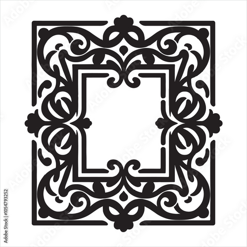 Black color Rectangular calligraphic frames silhouette on white background
