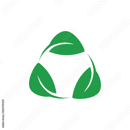 Biodegradable recyclable plastic free package icon. Triangle recycle leaf logo icon design with green leaf arrow rotation graphic element symbol, sign for recycling ecology, nature reuse logo.
