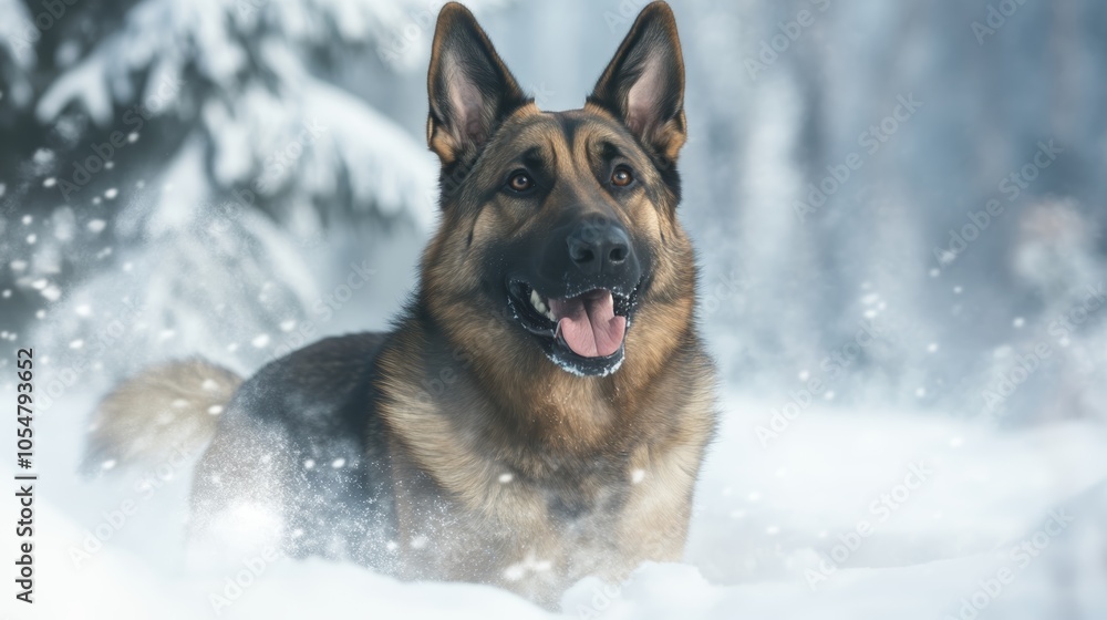 A majestic german shepherd dog in snowy winter wonderland, canine grace and nature's beauty captured A majestic german shepherd dog in snowy winter wonderland, canine grace and nature's beauty captured