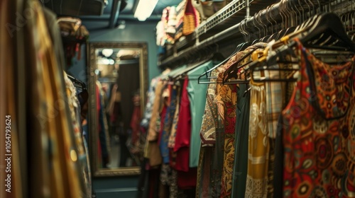 A long fulllength mirror stands in the corner of the dressing room allowing actors to check their costumes before going on stage. photo