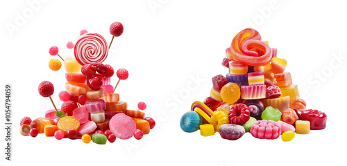Colorful Assorted Candy Pile with Lollipops, Gummies, and Jelly Sweets for a Fun Treat PNG Icon on transparent background