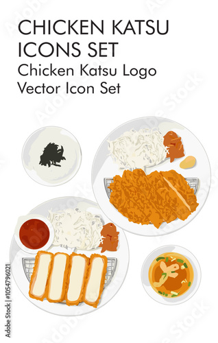 Chicken katsu logo vector icon set 