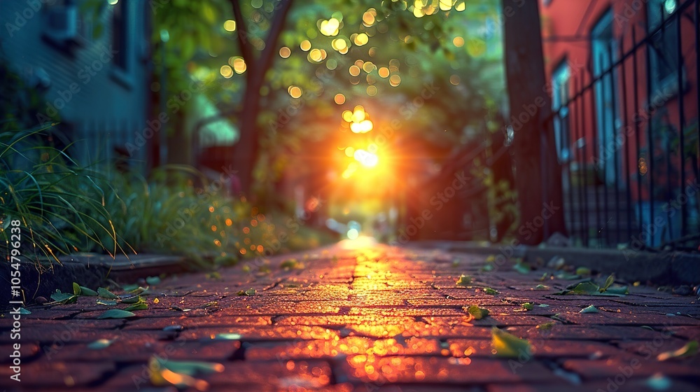 Golden Hour on a Brick Pathway in the City Golden Hour on a Brick Pathway in the City