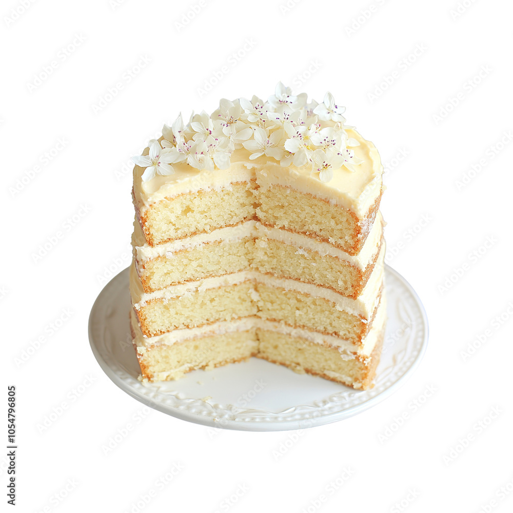 Delicious Vanilla Cake with White Flowers Delicious Vanilla Cake with White Flowers