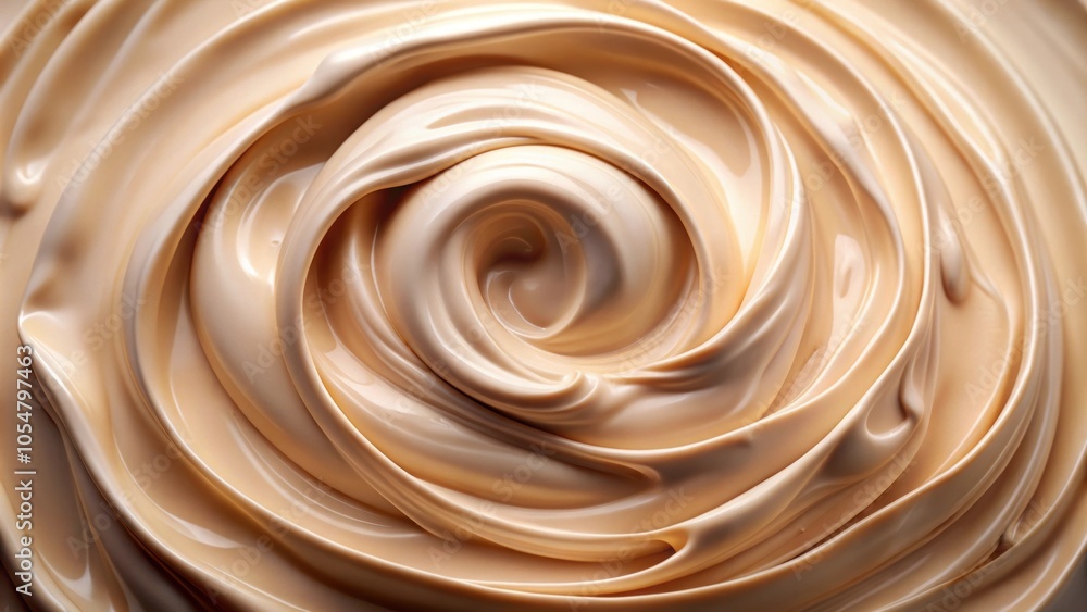 Creamy beige cosmetic cream swirled on a surface, showcasing its luxurious texture and versatility for different skin tones Creamy beige cosmetic cream swirled on a surface, showcasing its luxurious texture and versatility for different skin tones
