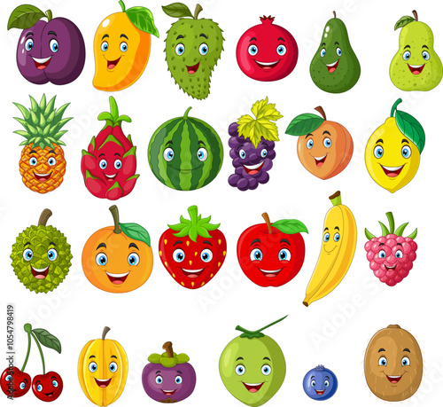 Illustration of big collection of cartoon fruits