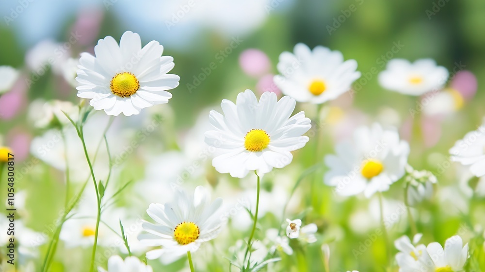 Field of Blooming White Daisies Under Bright Sunlight in Spring : Generative AI Field of Blooming White Daisies Under Bright Sunlight in Spring : Generative AI