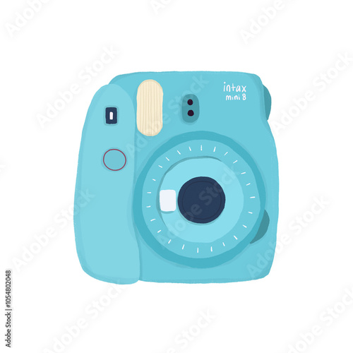 Blue instant compact digital camera illustration