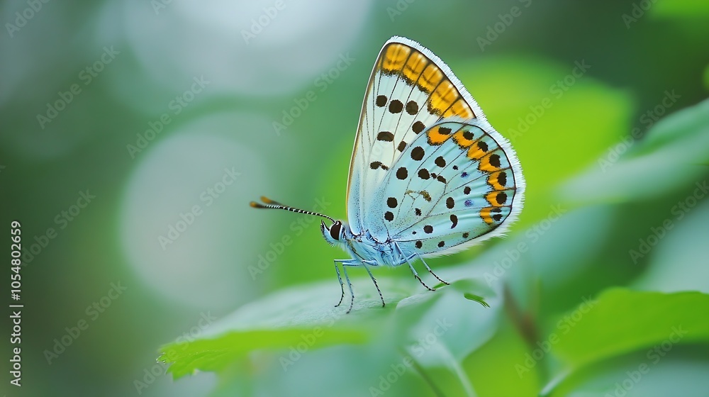 Obraz premium Close Up of a Vibrant Blue Butterfly Resting on a Leaf in the Greenery : Generative AI