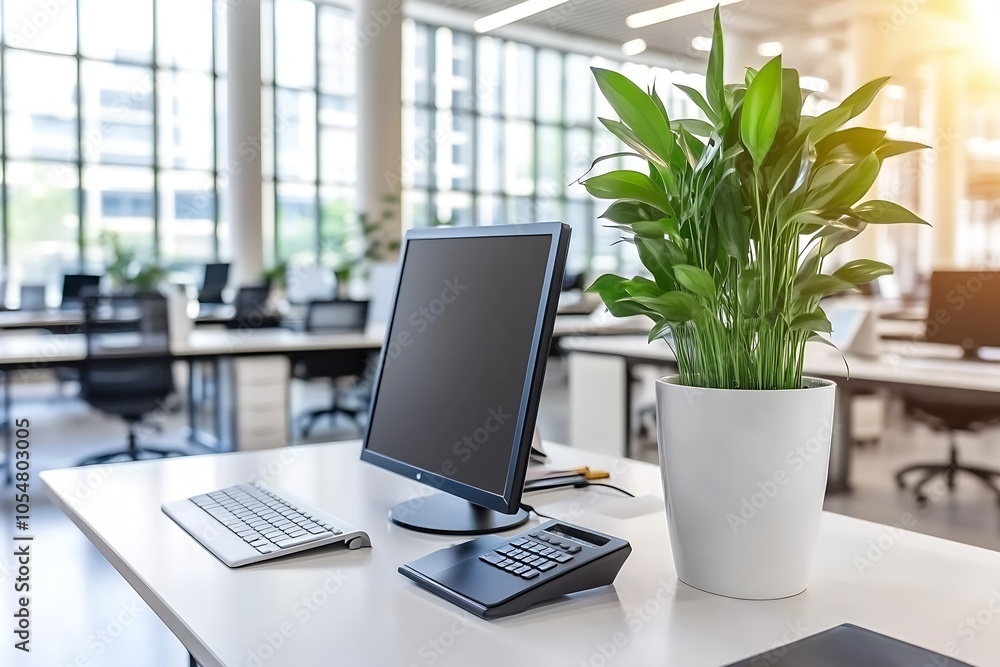 Modern Open Workspace with Greenery for an EcoFriendly Productive Office Environment : Generative AI Modern Open Workspace with Greenery for an EcoFriendly Productive Office Environment : Generative AI