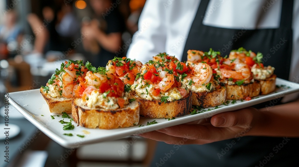 Waiter serving appetizers at elegant formal event Waiter serving appetizers at elegant formal event