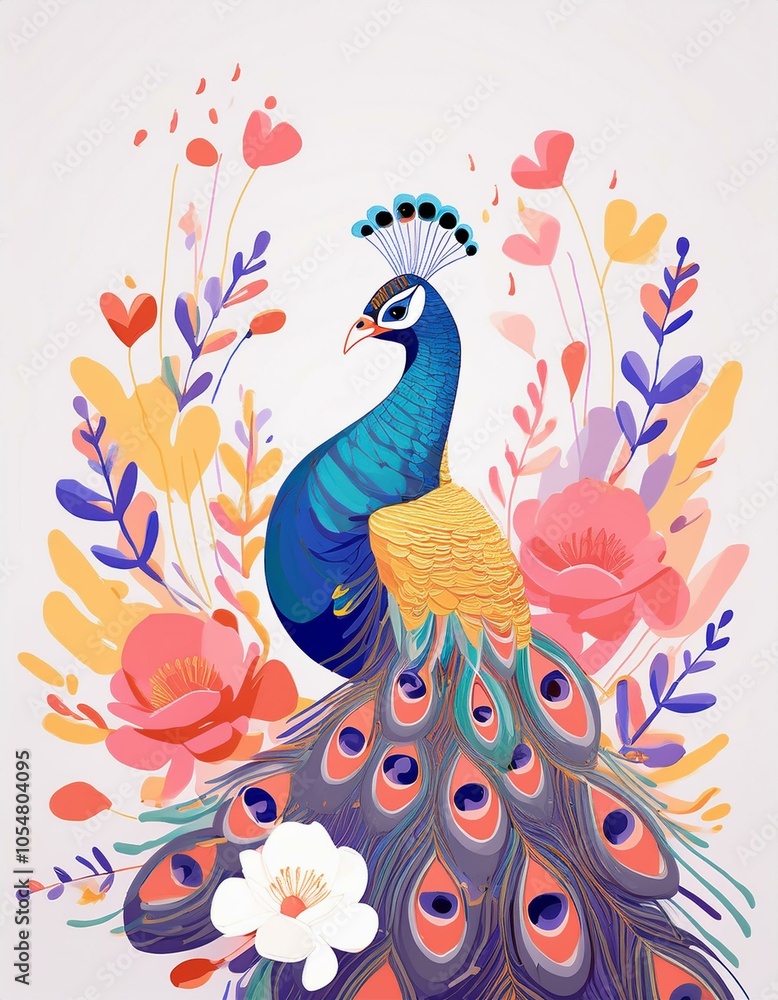 Peacock in a floral frame Peacock in a floral frame