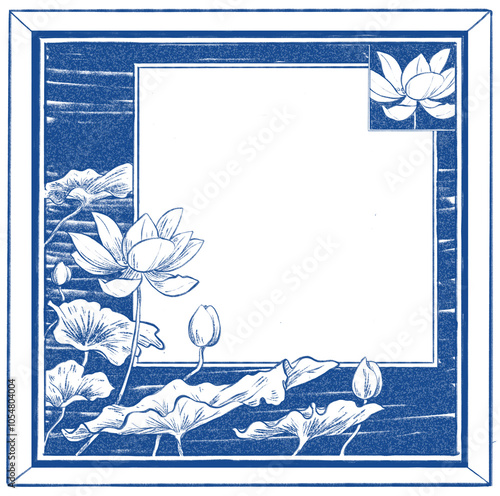oriental chinese japanese inking lotus flower sketch frame and border illustration