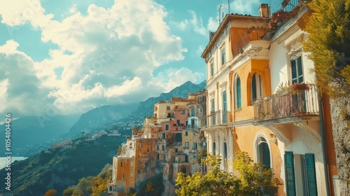 Fototapeta Naklejka Na Ścianę i Meble -  Landscape with amalfi coast. Landscape with Atrani town at famous amalfi coast, Italy