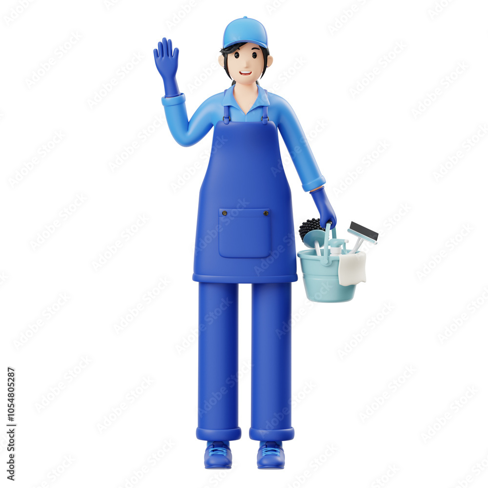 3D Character Woman Carrying Cleaning Tools 3D Character Woman Carrying Cleaning Tools