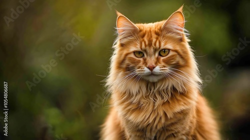 Wallpaper Mural Majestic LongHaired Orange Cat Posing with a Natural Green Backdrop : Generative AI Torontodigital.ca
