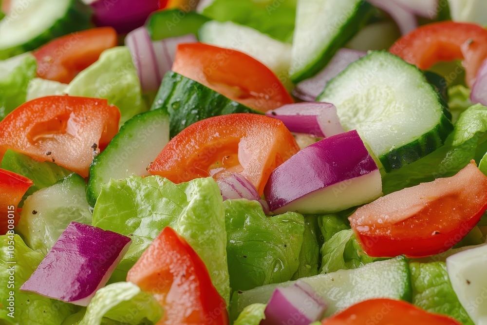 Fresh salad with lettuce, cucumber, tomato, and red onion on a white background. Fresh salad with lettuce, cucumber, tomato, and red onion on a white background.