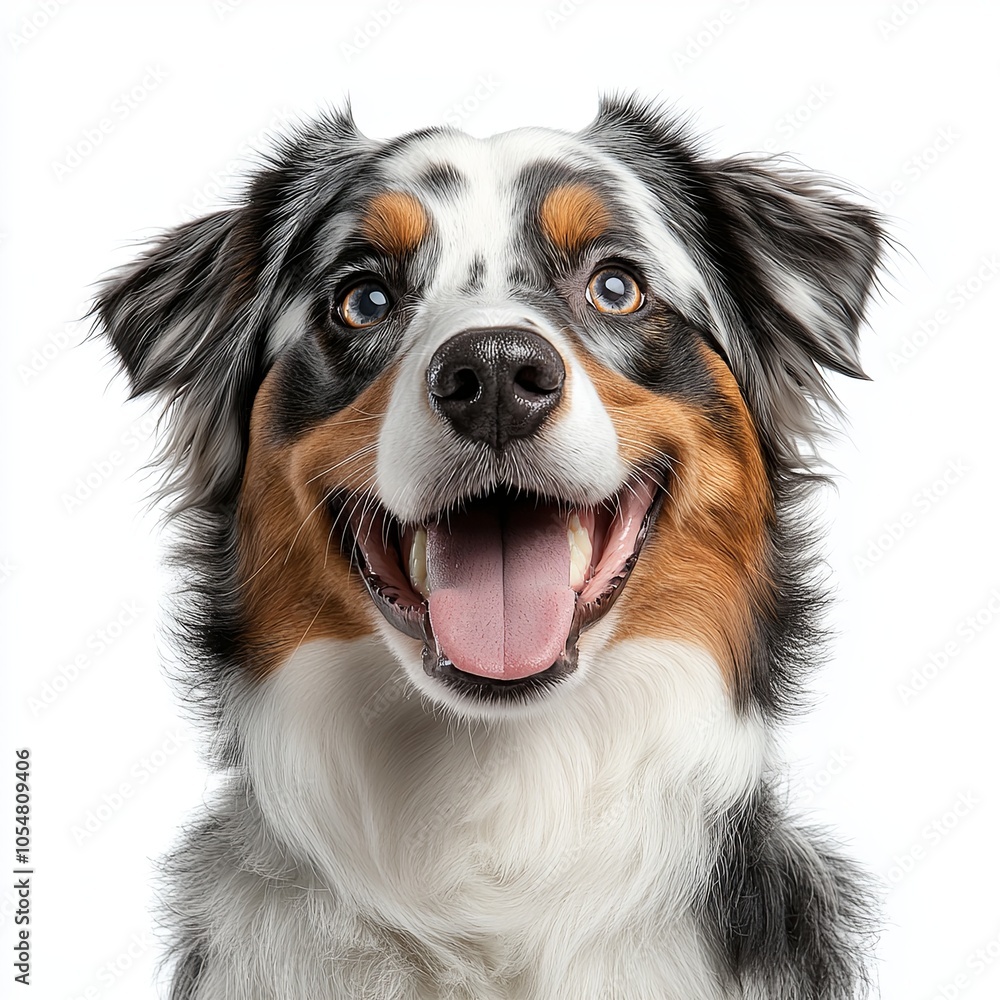 Fototapeta premium Happy Australian Shepherd on White Background