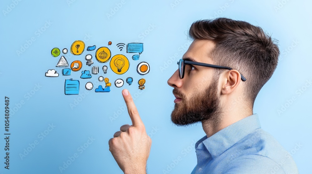 Entrepreneur Pointing at Creative Ideas on Screen Entrepreneur Pointing at Creative Ideas on Screen