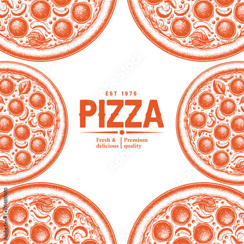 Italian pizza engraved poster