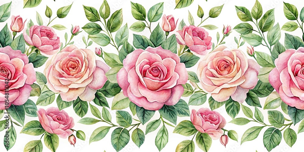 Watercolor seamless pattern with pink roses and leaves Watercolor seamless pattern with pink roses and leaves