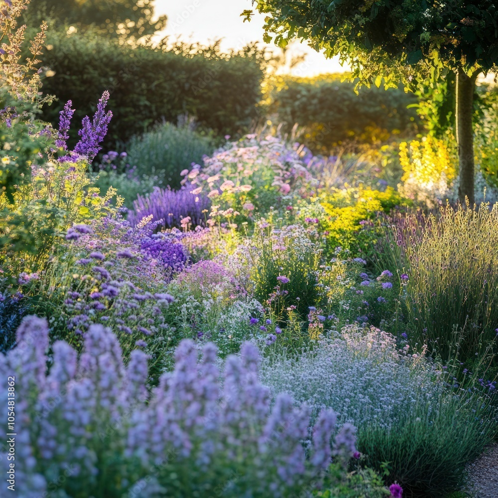 Obraz premium Garden with mixed herbaceous borders