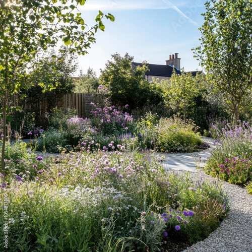 Garden with mixed herbaceous borders