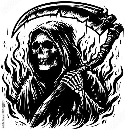 The angel of death holds a sickle in lines 8