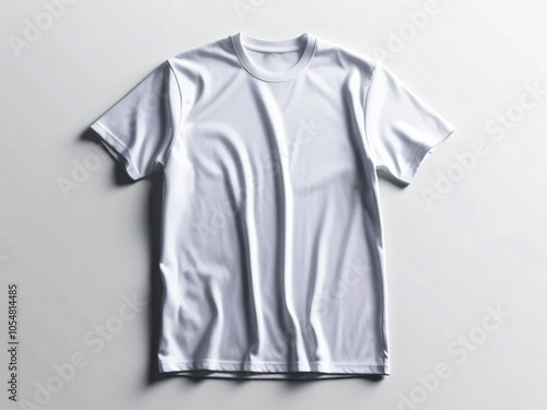 A white T-shirt is displayed on a light background.