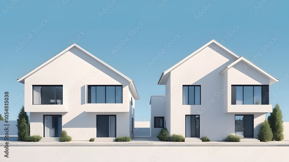 住宅の建築パース、3DCGによるモダンな住宅のイラスト 住宅の建築パース、3DCGによるモダンな住宅のイラスト