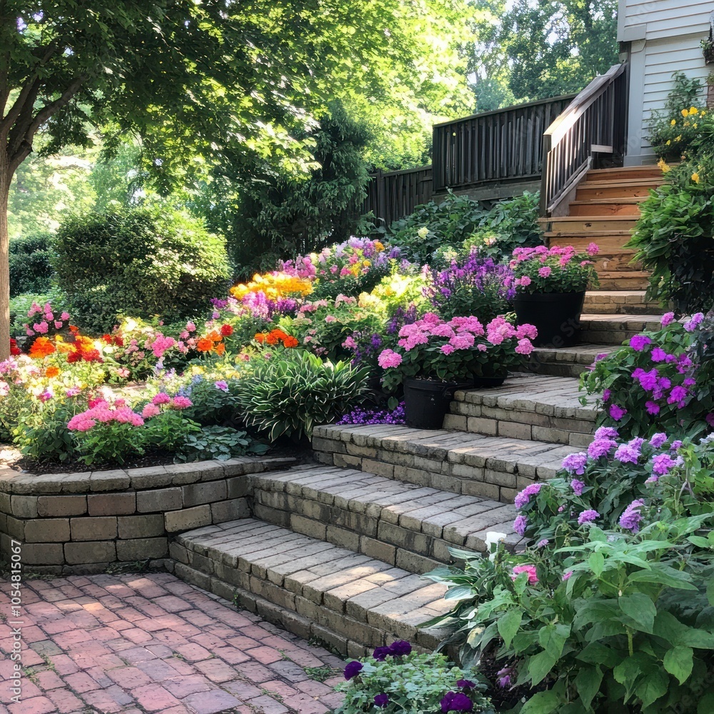 Garden with multi-tiered flower beds Garden with multi-tiered flower beds