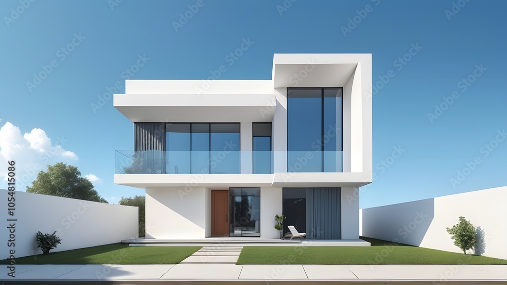 住宅の建築パース、3DCGによるモダンな住宅のイラスト 住宅の建築パース、3DCGによるモダンな住宅のイラスト
