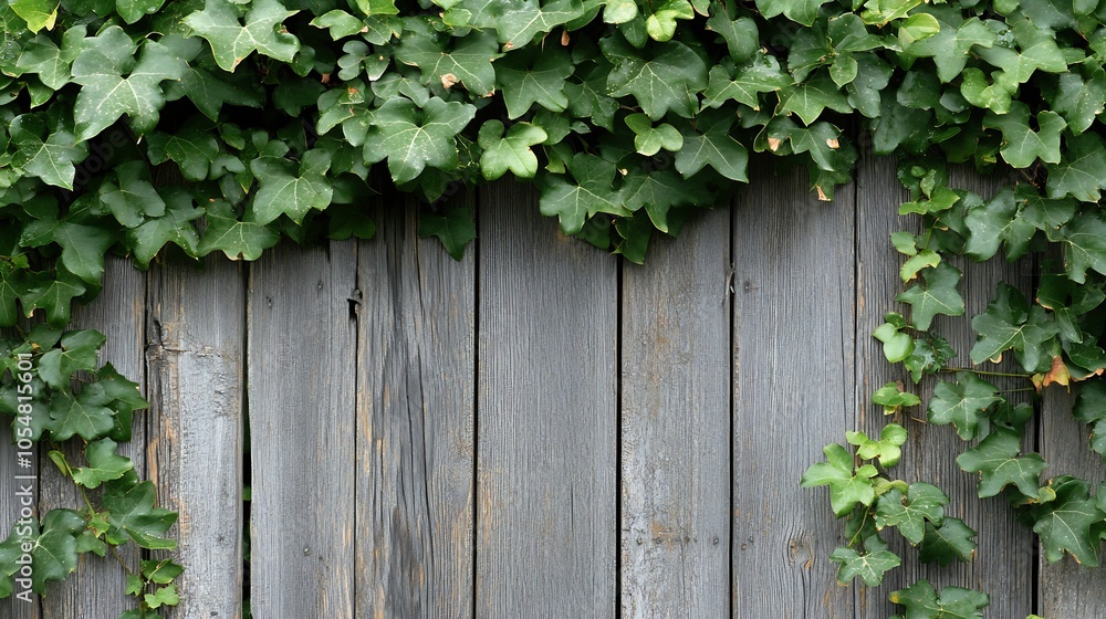 Rustic Wooden Fence Covered with Lush Green Ivy Vines and Natural Textures : Generative AI Rustic Wooden Fence Covered with Lush Green Ivy Vines and Natural Textures : Generative AI
