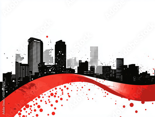 City building on white background red paint brush