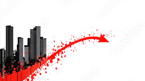 City building on white background red paint brush