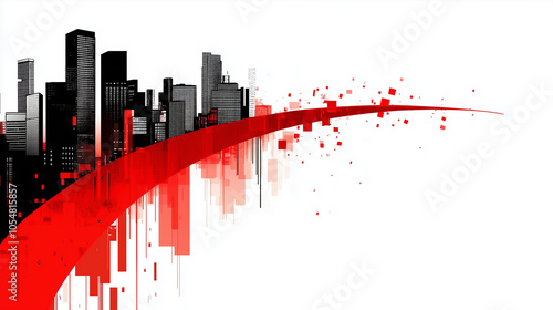 City building on white background red paint brush