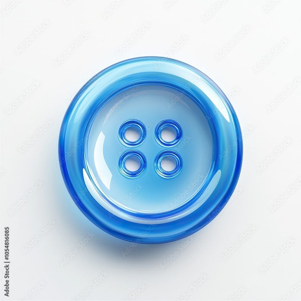A realistic blue clothes button on a white background A realistic blue clothes button on a white background