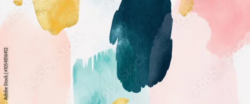 Panel kuchenny z motywem Abstract background with watercolor shapes in soft pastel colors and gold accents, creating vibrant and artistic feel. Perfect for design projects or creative expressions