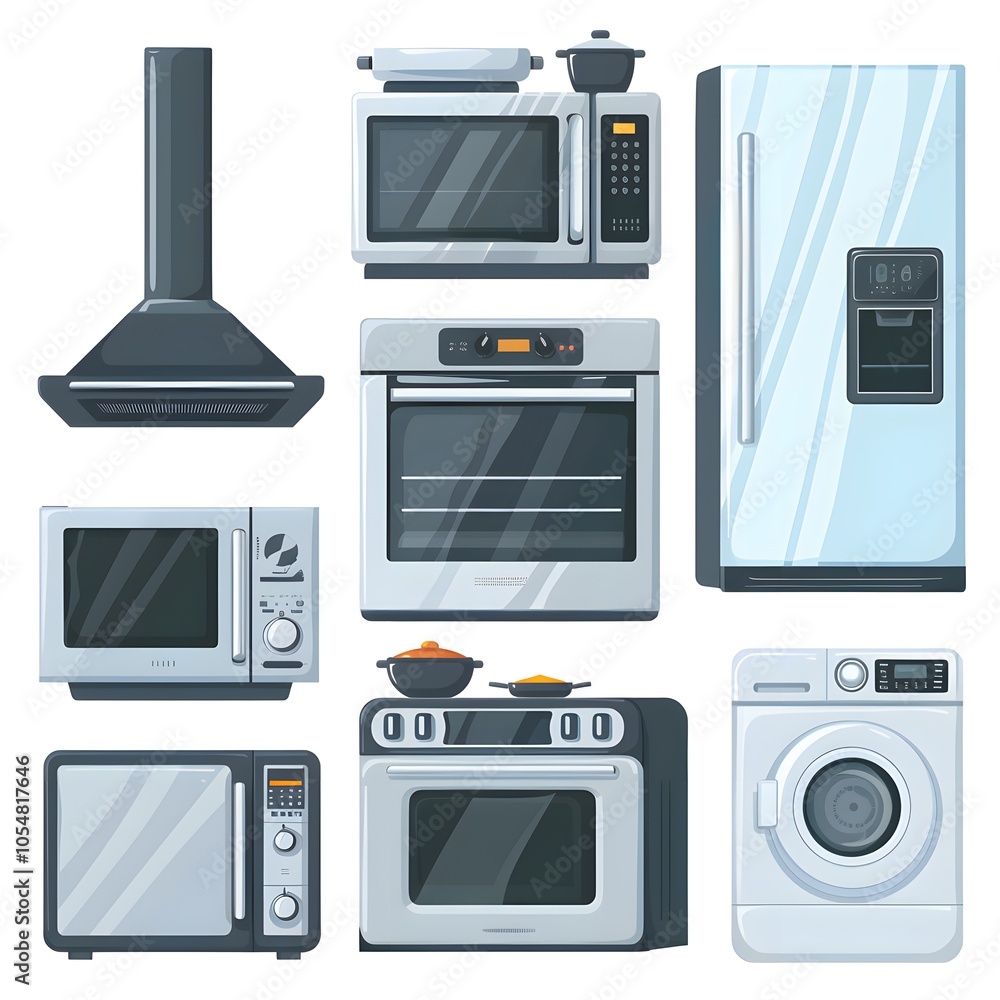 Fototapeta premium Variety of Isolated Home Appliances on White Background