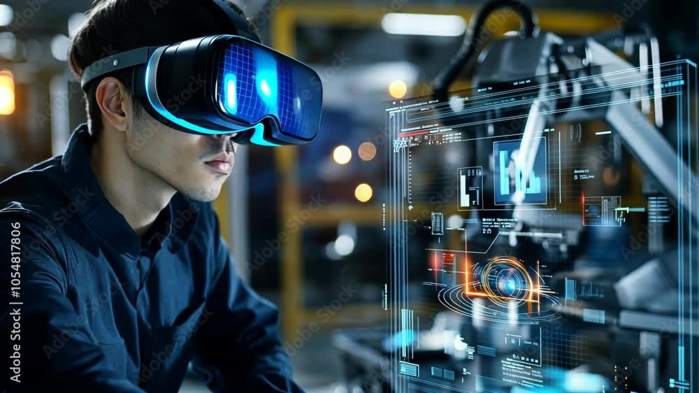 man in a virtual reality setting laboratory with hologram screen showing information man in a virtual reality setting laboratory with hologram screen showing information